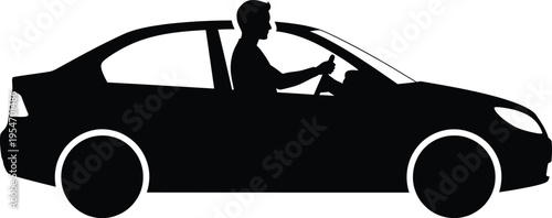 Silhouette of a driver in a car - commuting and transportation concept