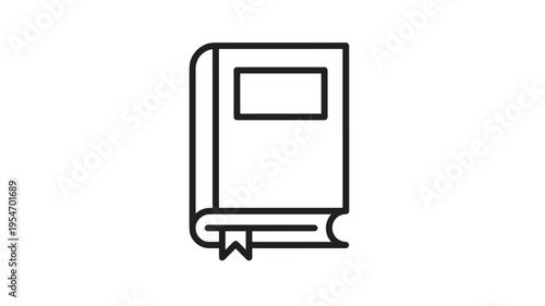 Book icon with a rectangular frame on the cover and a bookmark showing a simple line drawing representing literature or study