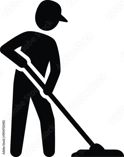 Cleaning worker silhouette mopping floor icon with represents janitorial