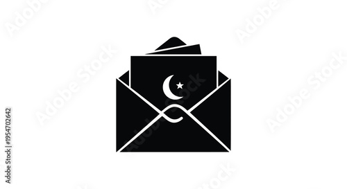 A black envelope illustration with a crescent moon and star a distinctive silhouette high quality professional