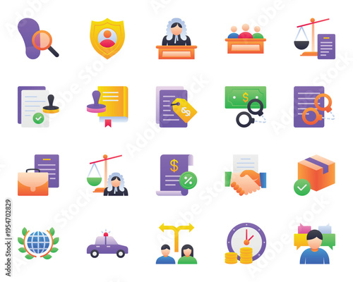 Gradient color icons set for Law and Justice