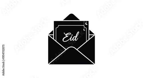 A black silhouette of an envelope displaying the word Eid for a festive greeting silhouette