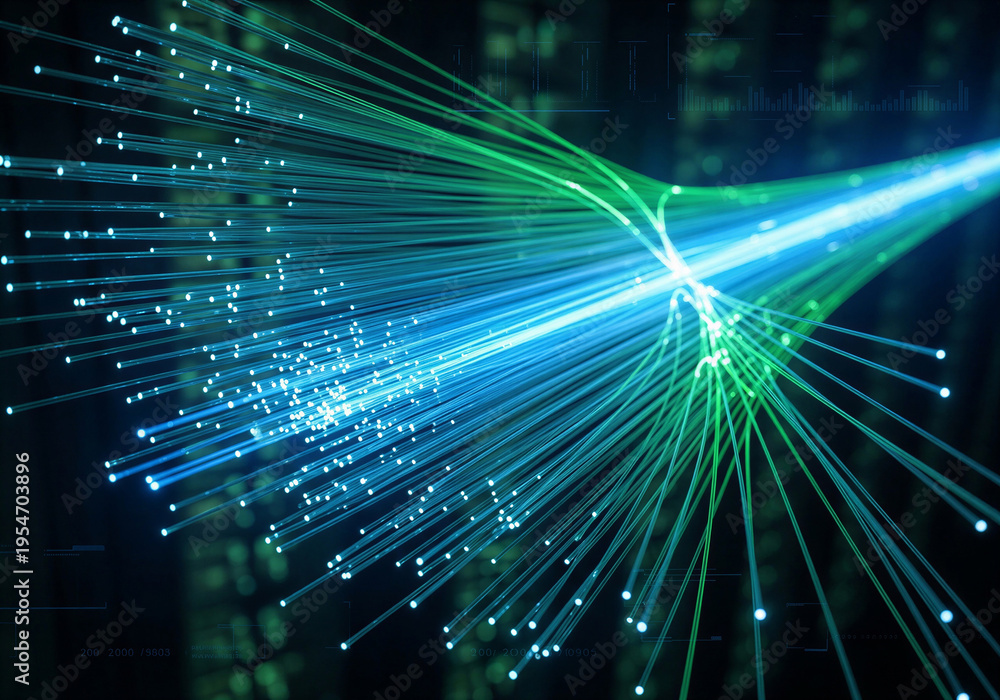 Obraz premium Fiber optic network with glowing lines and data transmission representing high-speed connectivity