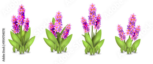 Vibrant flowers of hyacinth and grass, green meadow, spring or summer design for cheerful seasonal cards, nature themes