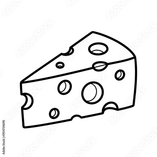 Black and white illustration of a Swiss cheese wedge with holes