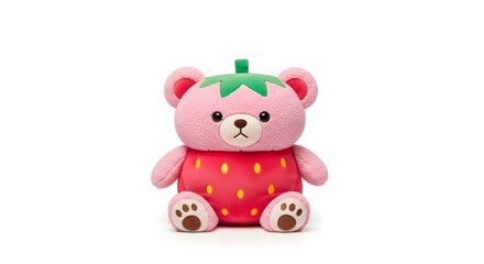 Adorable pink teddy bear dressed as a strawberry