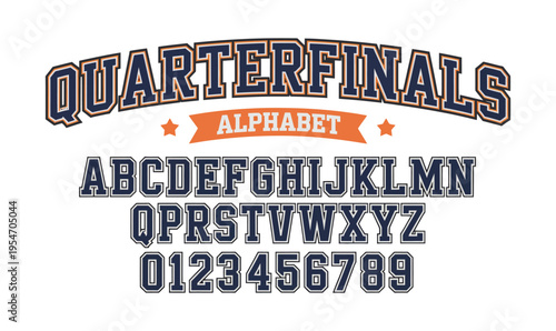 Quarterfinals Alphabet Vector Set with Collegiate Sports Font for Varsity Tournament Apparel Design