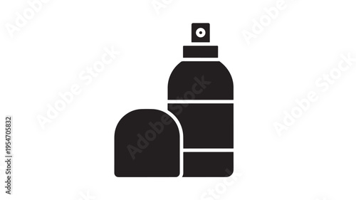 Spray bottle icon with rounded cap and canister for dispensing liquids or aerosols, a clean graphic design element.