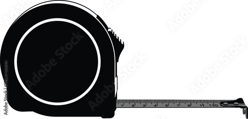 Circular tape measure with extended inches scale from 1 to 12, vector tool illustration for construction, DIY, and precision measurement
