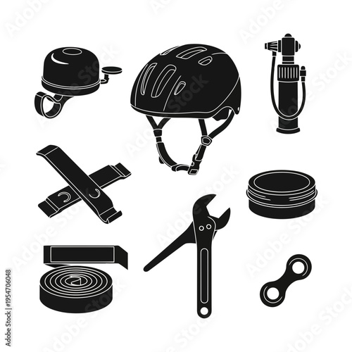 Vector illustration set featuring flat icons of various kitchen tools, sports equipment, and different kinds of food symbols for restaurant and lifestyle design