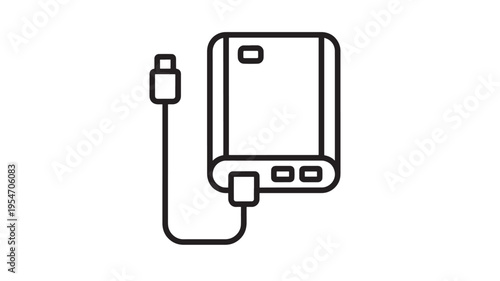 Power bank with connected USB cable, representing portable energy storage and device charging convenience