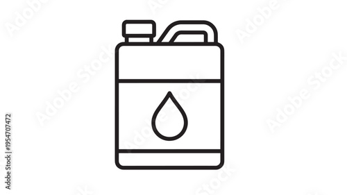 Canister with a drop symbol, depicting liquid storage or a fuel container, rendered as a clean line art icon