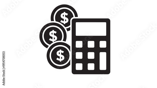 Calculator icon with dollar coins, representing financial calculations and business expenses, perfect for accounting and economic themes.