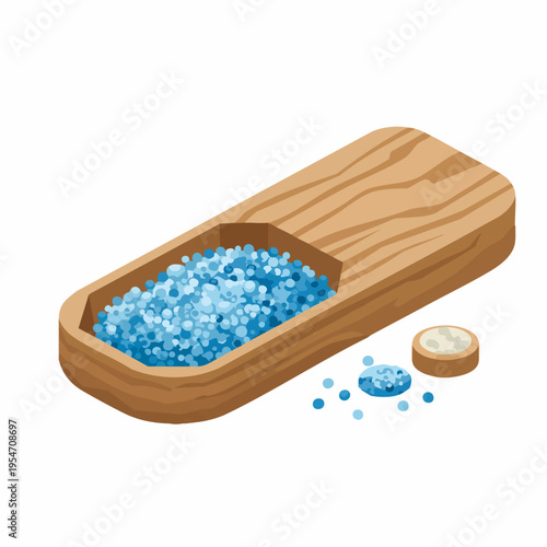 Handdrawn Detailed Blue Bath Salt on Wooden Tray Spa Illustration