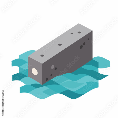 Isometric Stone Block Floating on Water with Simple Style Design