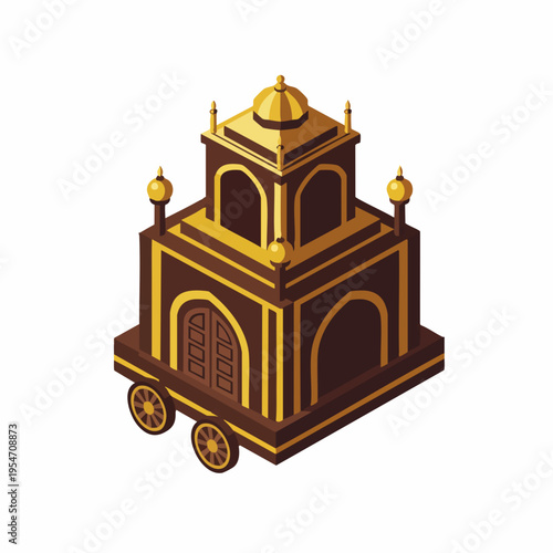 Isometric Detailed Temple Cart Vehicle Illustration with Golden Accents