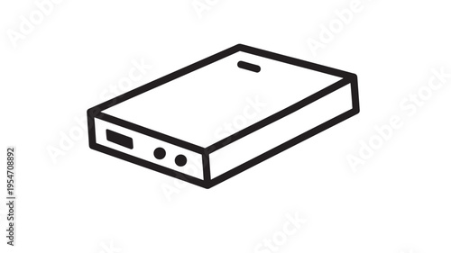 Power bank portable battery charger with USB ports and indicator lights, simple outline icon. featuring charging device, electronics, gadget with