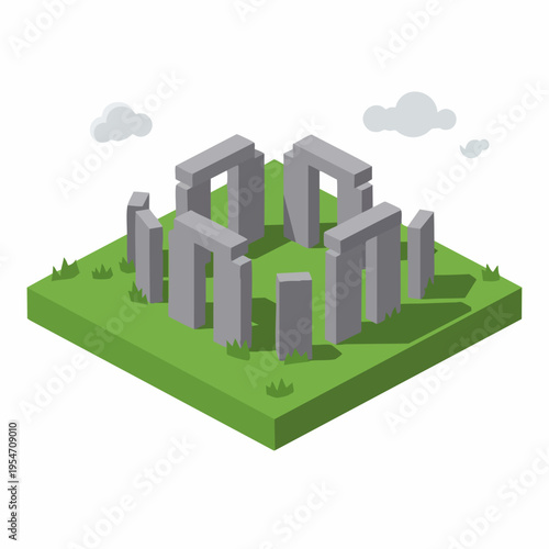 Isometric Detailed Stonehenge Ancient Structure and Landmark Architecture Illustration