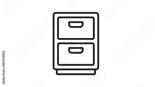Filing cabinet with two drawers and handles, simple outline illustration representing storage and organization solutions