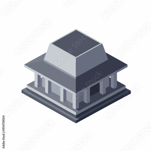 Isometric Minimalist Pagoda Temple Landmark Building Illustration with Asian Architectural Style