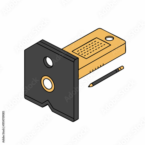 Isometric Detailed Door Lock Actuator Component Mechanical Industrial Illustration