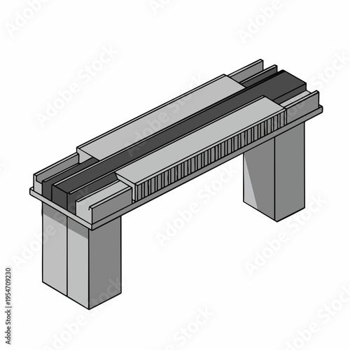 Isometric Rail Transportation Bridge Illustration with Solid Color and Detailed Structure