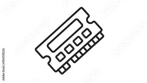Computer memory stick RAM icon with black outline on a white background representing digital data and hardware.
