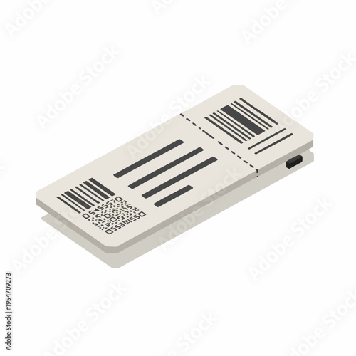 Isometric Paper Ticket Pass with Barcode Information Event Admission Design