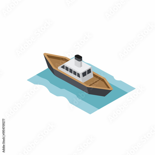 Isometric Detailed Steamboat in the Water Nautical Transportation Illustration