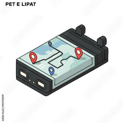 Isometric Foldable Travel Map with Route and Location Pin Icons