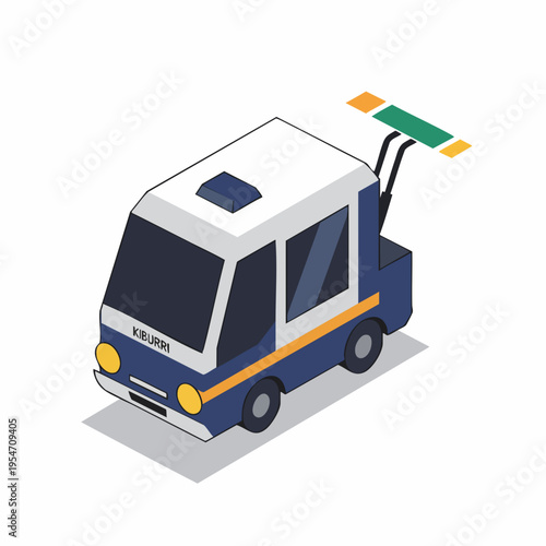 Isometric Flat Style Food Truck with Solar Panel Renewable Energy Icon