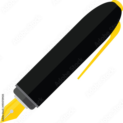“Black and Golden fountain pen illustration, professional writing and office stationery concept, elegant vector design, isolated on white background”