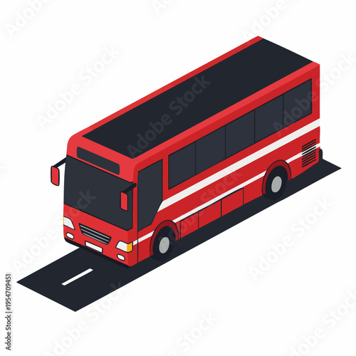 Isometric Detailed Red Bus Transportation Vehicle Public Transport Illustration