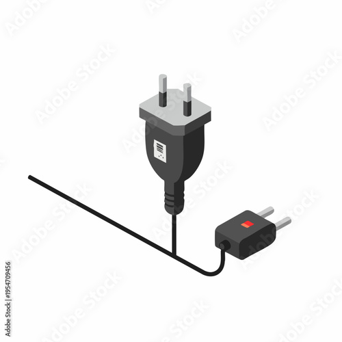 Isometric Detailed Power Plug Illustration Electrical Cord Connection Object