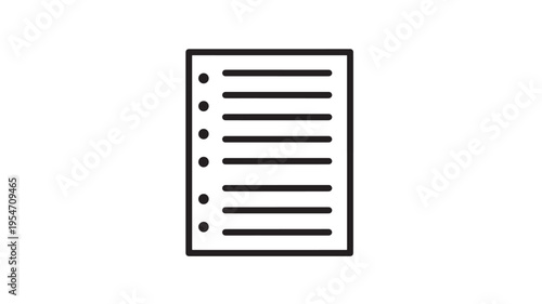 List icon with rounded bullet points and horizontal rule lines in a minimalist black outline on white background for user interface