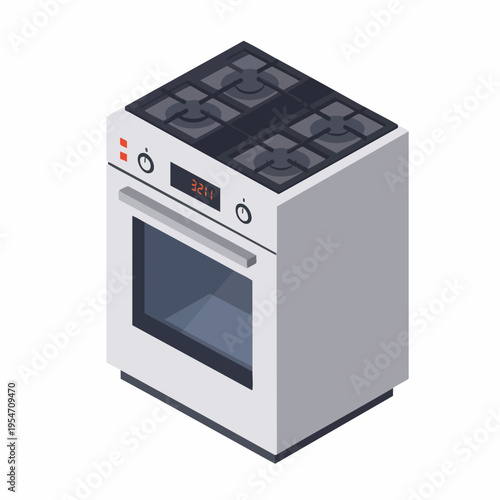 Isometric Detailed Stove Appliance for Cooking and Baking with Oven