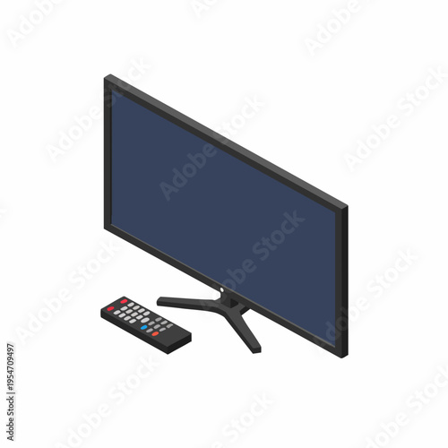 Isometric Detailed Television with Remote Control Electronics Device Illustration