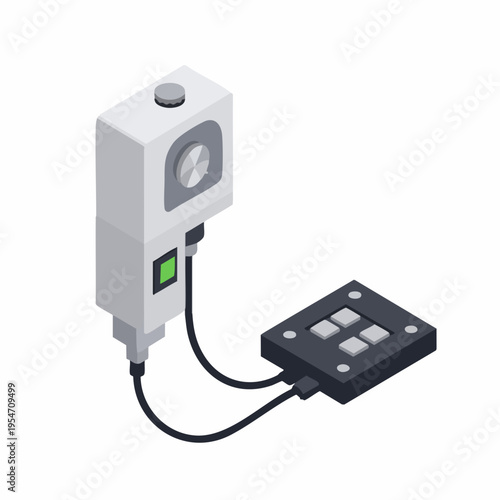 Isometric Detailed Medical Device Square Button Examination Equipment Illustration