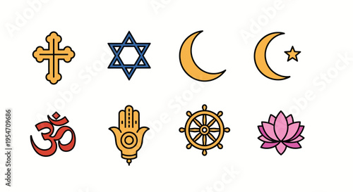 religious symbols icons set for faith and spirituality on white background for web design
