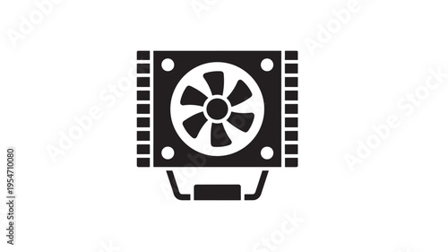 Fan cooler icon with black abstract heatsink for computer hardware and electronic cooling solutions featuring technology, electronics, airflow with