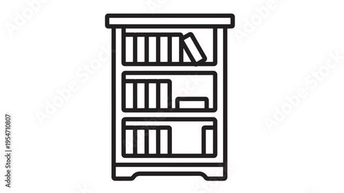 Bookshelf icon with multiple shelves filled with books, representing reading and knowledge storage. featuring library, bookcase, literature with