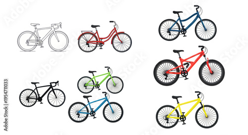 Collection of Diverse Bicycles, From Sketch to Mountain Bikes