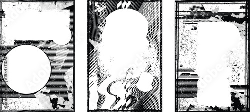 Framed grungy isolated layers . Design element for brochure, social media, posters, flyers. Overlay texture.Textured banner with Distress effect .Vector halftone dots . Screen print texture