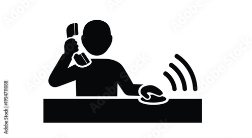 Modern vector graphic showing a busy person multitasking on the phone and with a computer mouse.