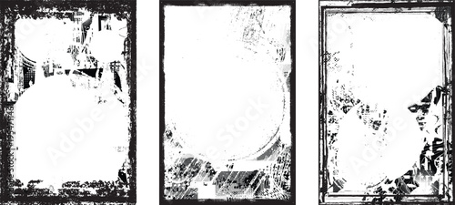 Framed grungy isolated layers . Design element for brochure, social media, posters, flyers. Overlay texture.Textured banner with Distress effect .Vector halftone dots . Screen print texture