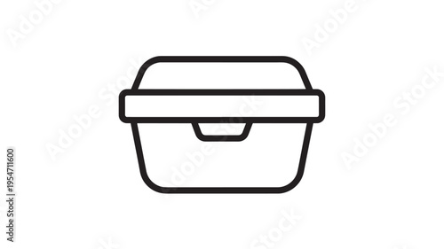 Container food delivery icon with simple outline and rounded edges, perfect for modern interfaces. featuring takeout box, black and white, minimalist