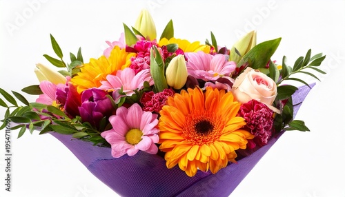 Colorful Flower Bouquet Isolated On White Background