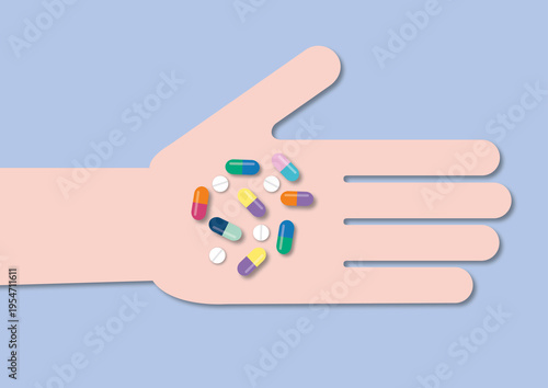 Person holding pills, conceptual illustration