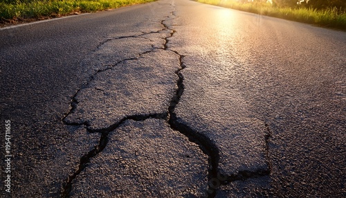 Close Up Asphalt Road Surface Showing Natural Cracks And Aging Pavement Details