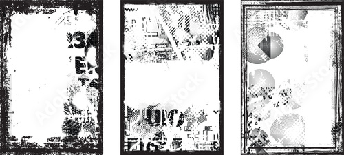 Framed grungy isolated layers . Design element for brochure, social media, posters, flyers. Overlay texture.Textured banner with Distress effect .Vector halftone dots . Screen print texture